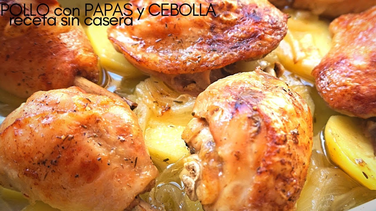 Pollo asado al horno 🍗 con papas y cebolla
