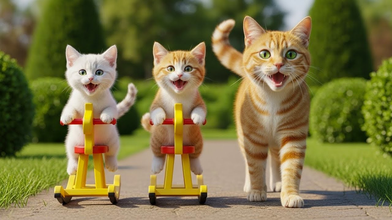 A Whimsical Day in the Park with Three Adorable Cats | Cinematic AI Video