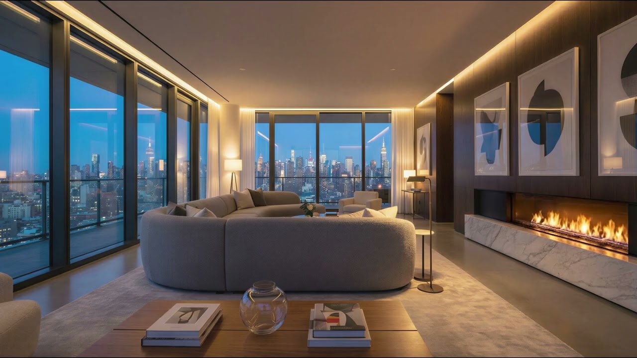 Luxury Penthouse with Panoramic Windows | Night City Skyline Ambience | 4K 5 Hours