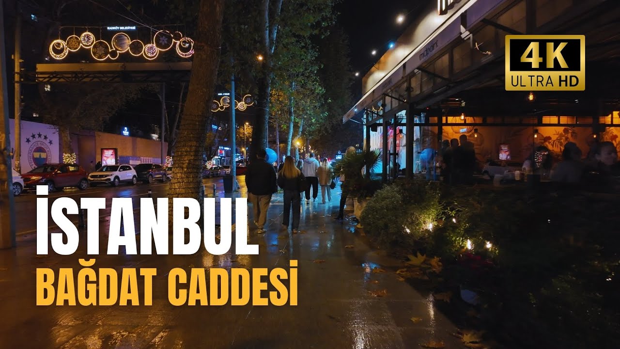 Istanbul Bagdat Avenue : Walking in the Rain & City Lights - 4K 60p | Turkey
