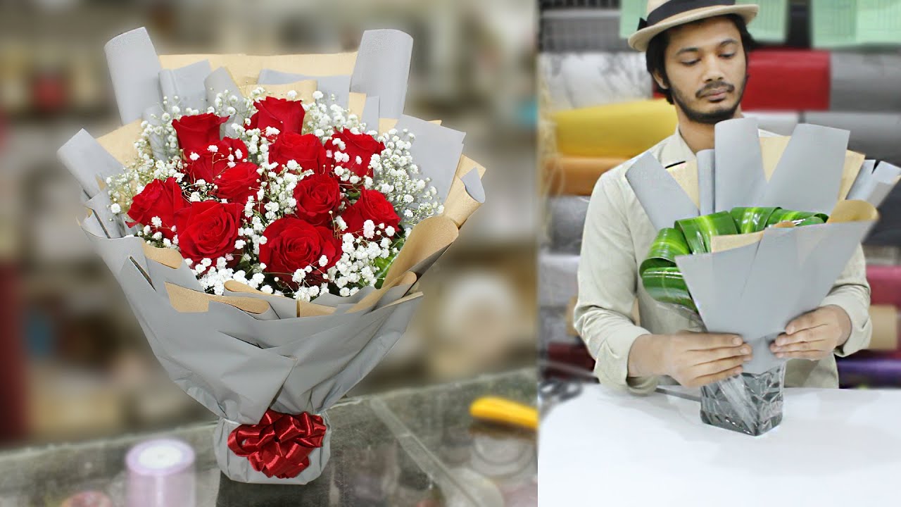11 Roses arrangement and wrapping. How to wrapping flower bouquet, New Flower wrapping