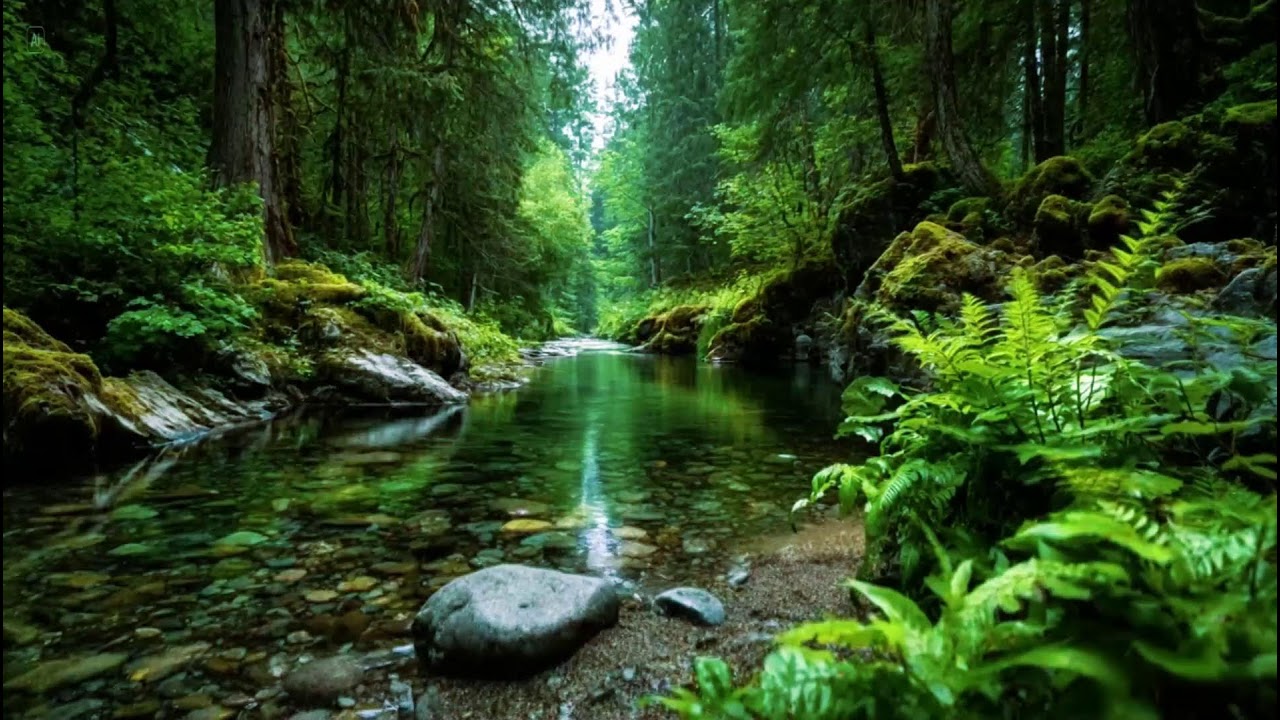 Serene Forest Ambience Sounds | Slow River Flowing for Relaxation | Soothing Birds Chirping Ambience