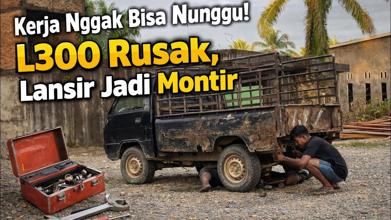 Kerja Nggak Bisa Nunggu! L300 Rusak,Tukang Lansir jadi Montir