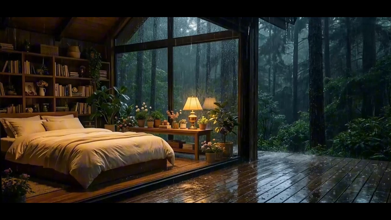 🌧 10 часов дождя звук в спальне лесного стекла Healing Rain Sound for Deep Sleep