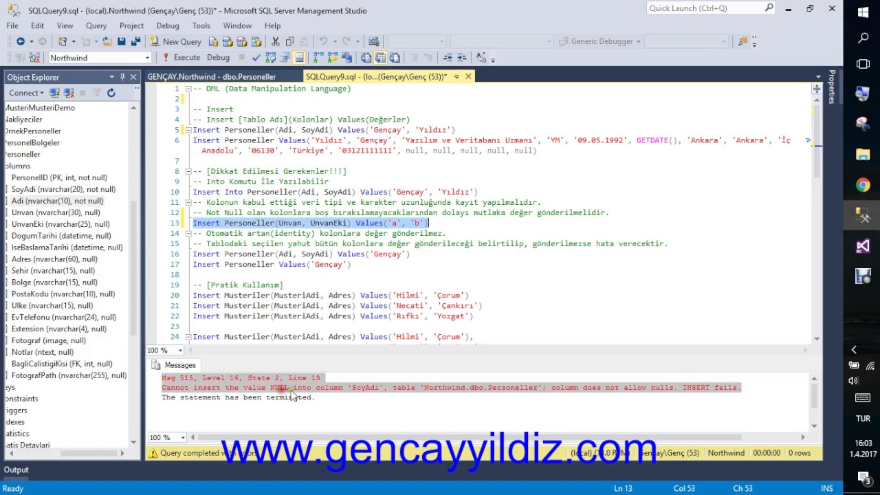 27-) T-SQL DML Insert Komutu 1