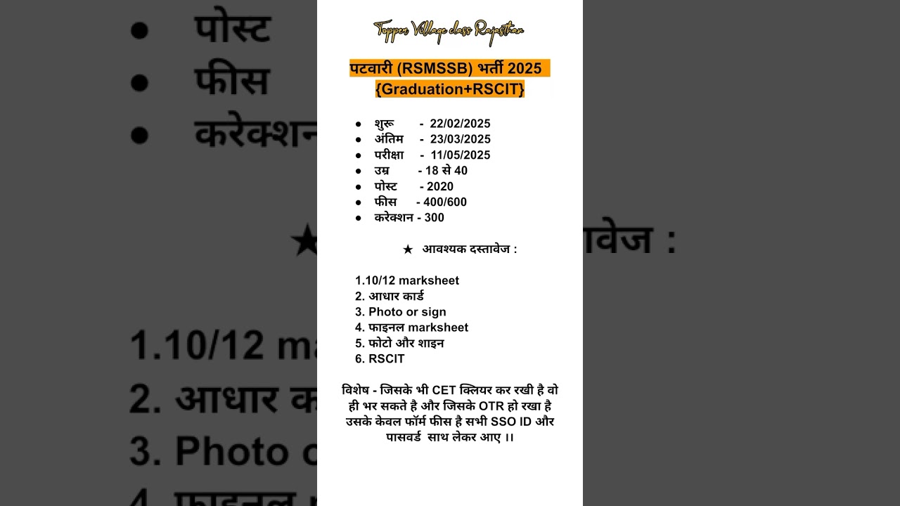 patwari bharti 2025 | patwari form fill up 2025 | patwari syllabus 2025 | patwari exam date 2025