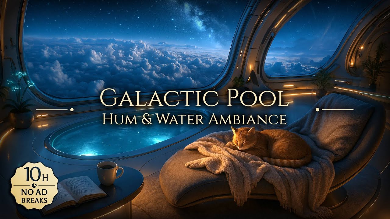 Sleeping on a Luxury Spaceship Pool • Engine Hum + Gentle Water & A/C White Noise [No Mid-Roll Ads]