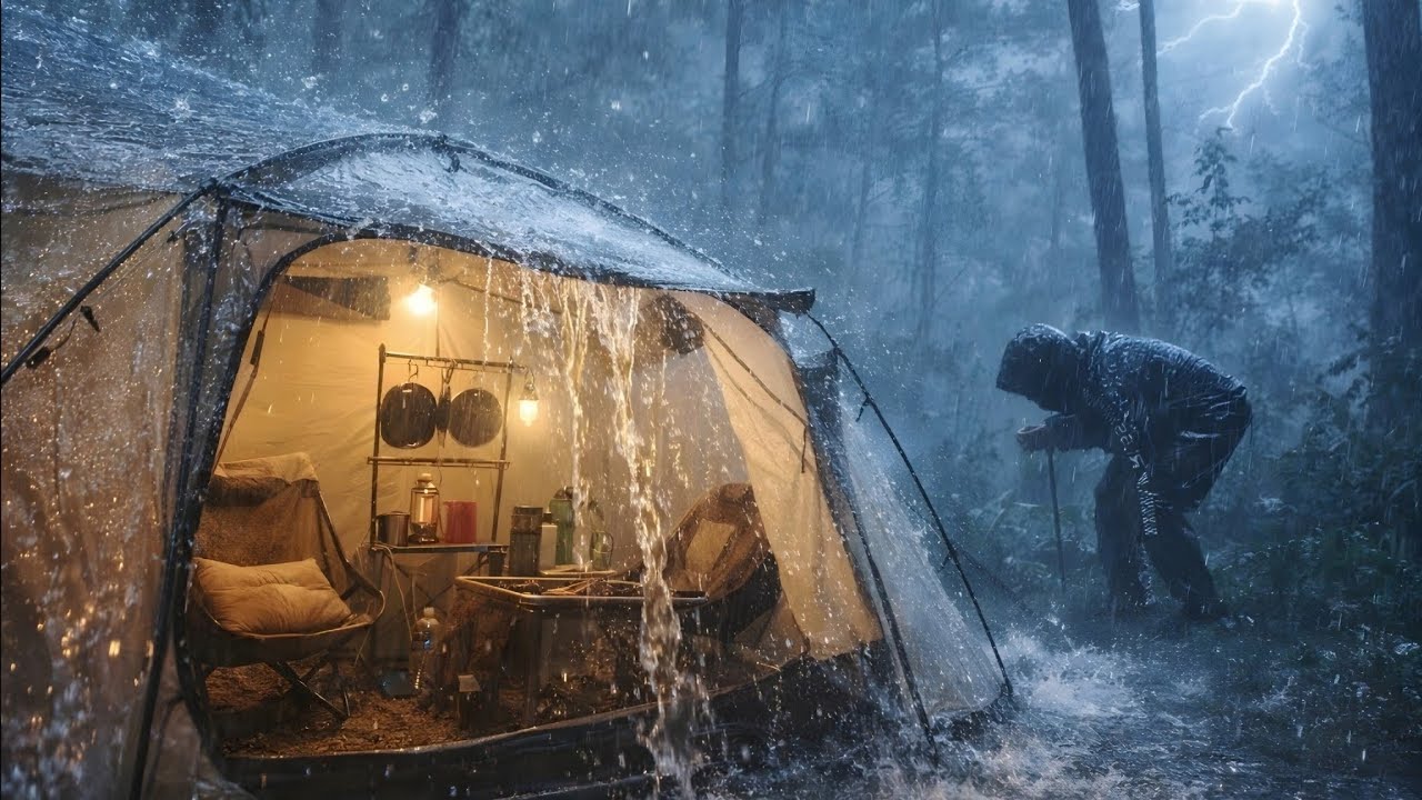 UNEXPECTED HEAVY RAIN AND LIGHTNING STORMS HIT MY CAMPGROUND‼️CAMPING IN HEAVY RAIN⛈️