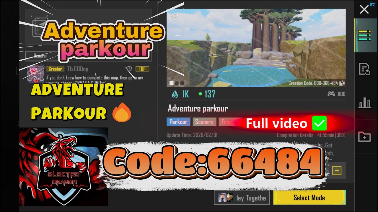 Adventure Parkour 🔥 | BGMI WOW | Map Code 66484