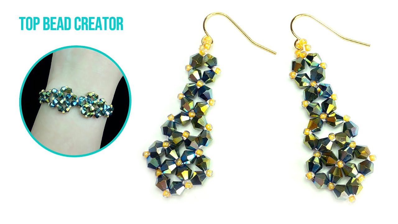 Light Sea Green bicone beaded earrings, Beaded jewelry tutorial