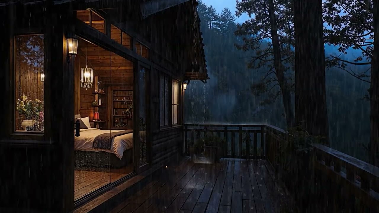 Midnight Forest Rain on a Small Cozy Cabin 🌧️🌙 | Soothing Sounds to Unwind