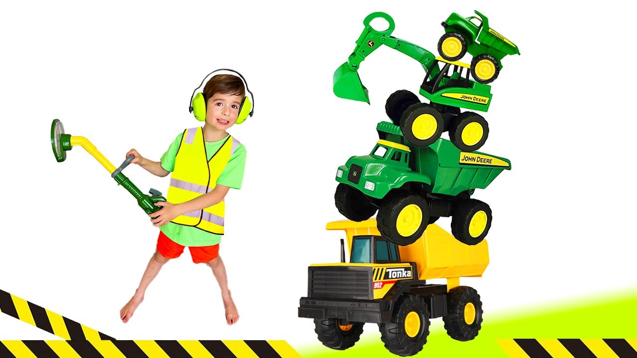 Yard work Video for Kids | Excavator Truck Tractor Lawn mowers Tools BLiPPi Toys | min min playtime