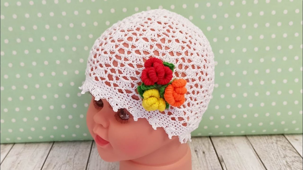 Ажурная💕летняя💐шапочка на девочку вязаная крючком