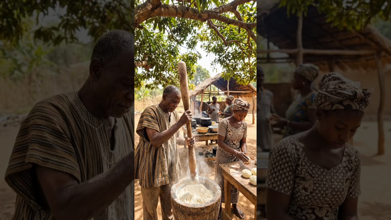 Traditional Cooking: Pounding with a Mortar + Handmade Dough🥣 #tribalcooking #tribalfood #shorts