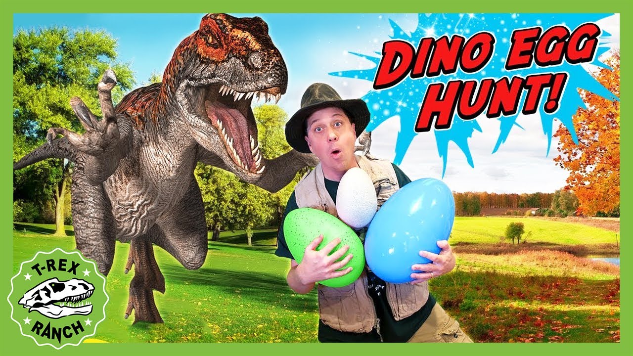 Surprise Toys Egg Hunt and Size Raptor Dinosaur Chase | T-Rex Ranch