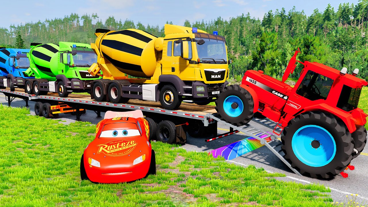 Flatbed Truck McQueen | Transportation with Truck - Pothole vs Car #3 - BeamNG.Drive Gameplay