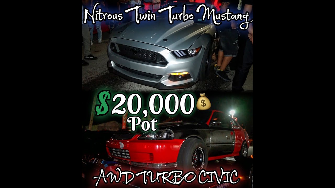 Worlds Fastest AWD Civic Vs Twin Turbo Mustang $20k Pot!