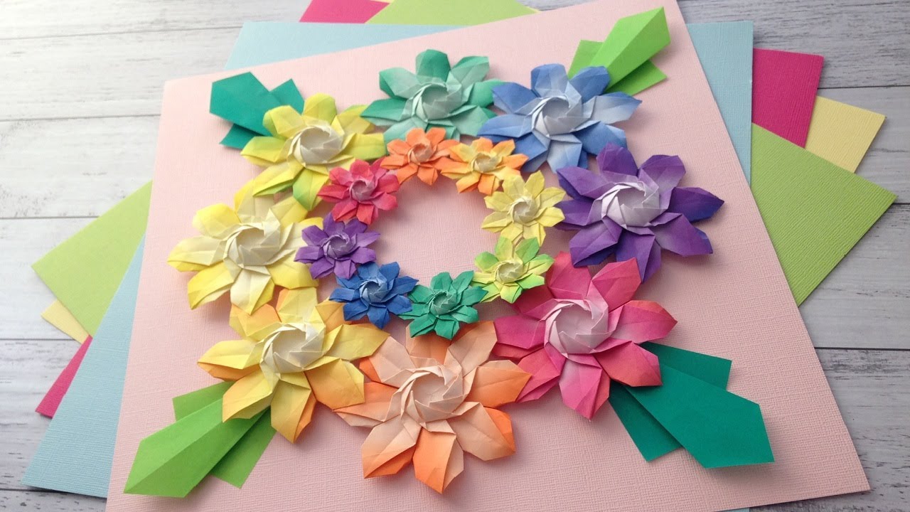 折り紙 ガーベラの花のリース 折り方 Origami Gerbera flower wreath tutorial（NiceNo1）