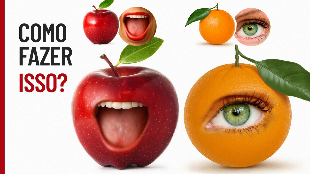 Como Fazer Montagem de Imagens de Fruta com Boca e Olho no Photopea