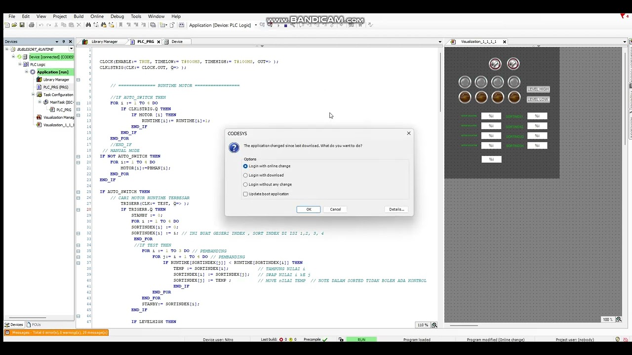 CODESYS BUBBLE SORT -  MOTOR RUNTIME