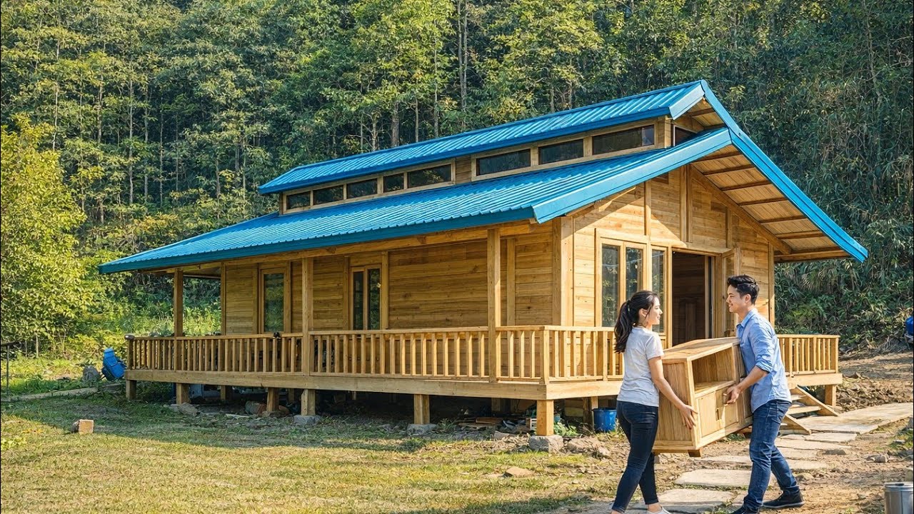 In just over two months, a wooden house and a cozy kitchen space were quickly completed.