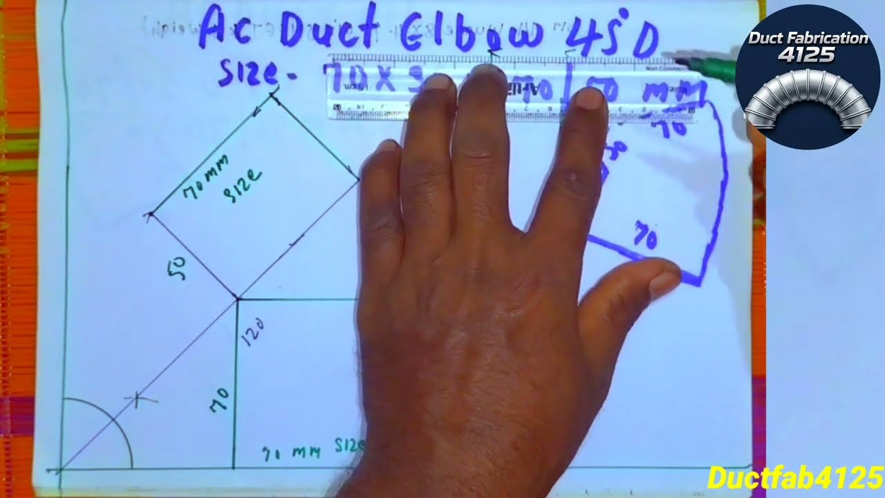 ac duct square 45°Elbow layout ac duct 45° Elbow एसी डक्ट 45°एल्बो मार्किंग फार्मुला#45elbow ducting