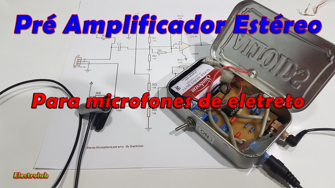 Pré amplificador estéreo para microfone de eletreto!