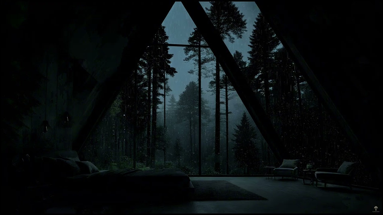 Heavy Rain at Night in a Dark Forest Cabin | Deep Sleep Ambience