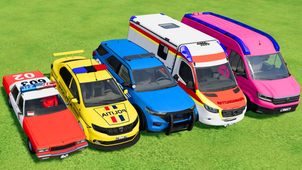 POLICE VEHICLES, AMBULANCE CAR, FIRE DEPARTMENT TRANSPORTING WITH MAN TRUCKS ! Farming Simulator 22