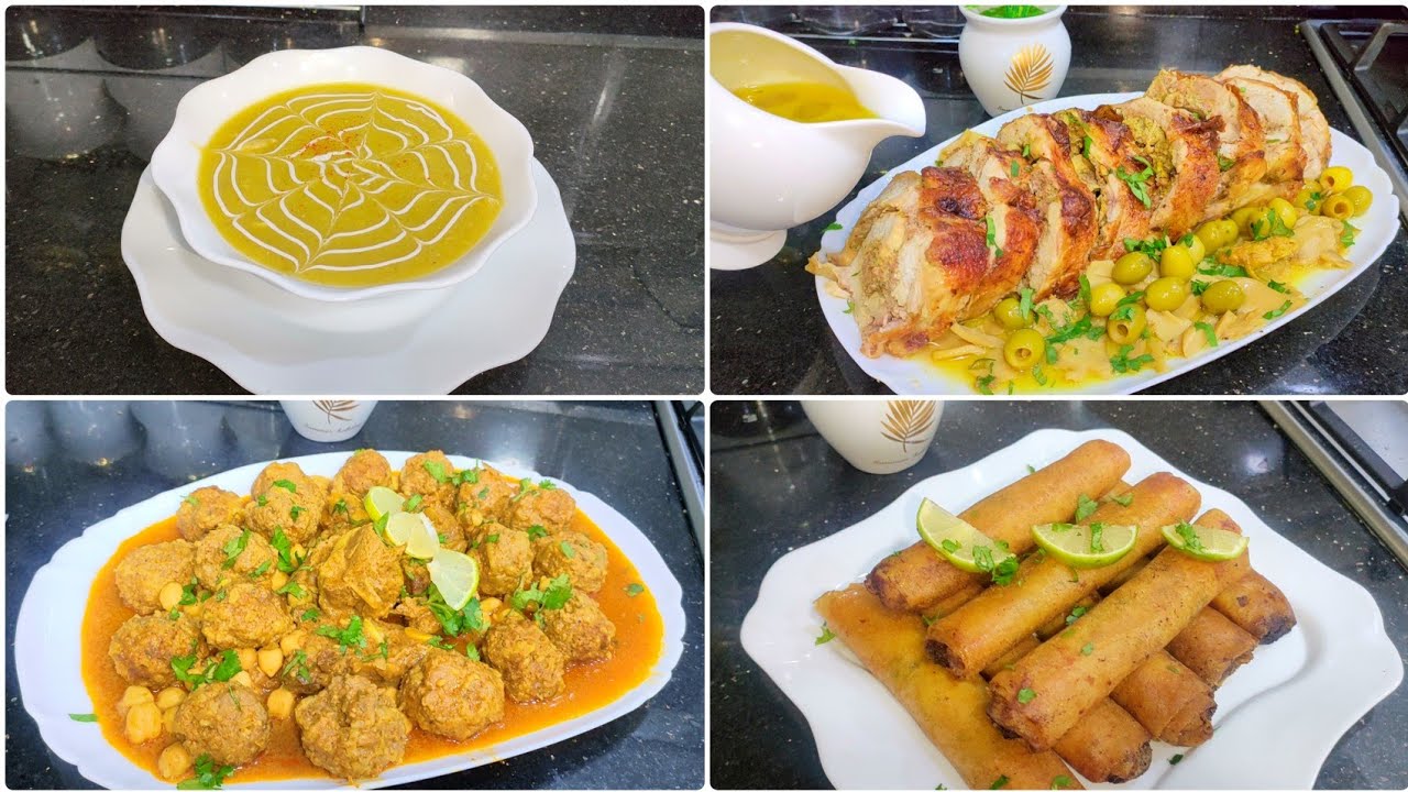 طاولة عرضة وصفات قمة في الروعة 😋 دجاج محمر منزوعة العظام ❤️ حساء الخضار كيفاش تنظمي روحك في العزومات
