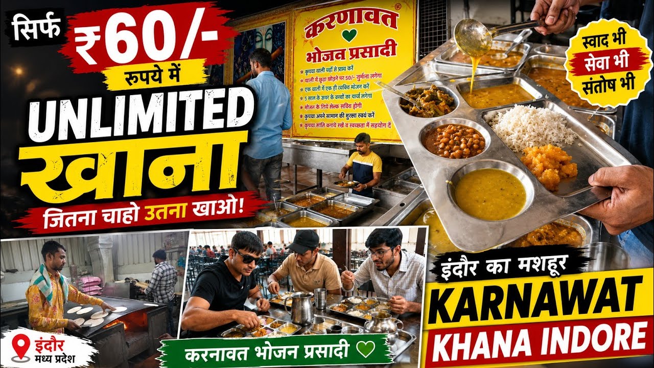 सिर्फ़ 60/- रुपये में Unlimited Khana Indore | Karnavat Bhojan Prasadi | Karnawat Khana Indore  