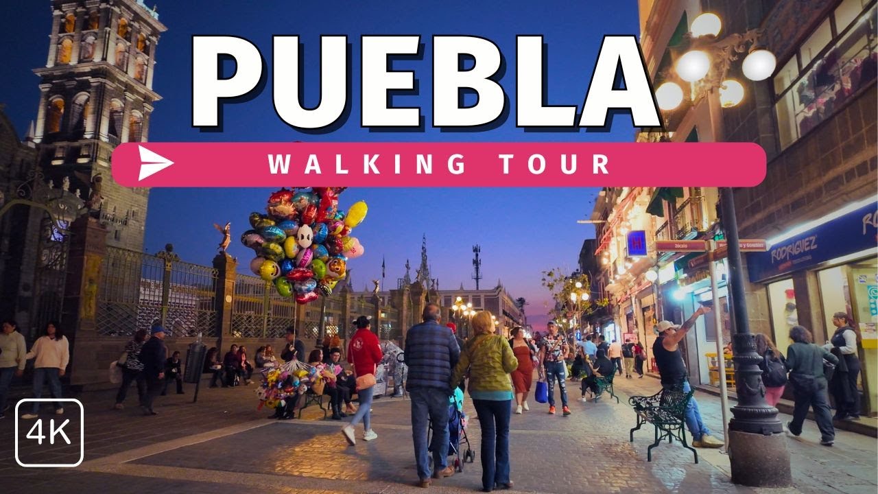 Night Walk in Puebla's Historic Center | 4K Mexico Walking Tour w/Captions