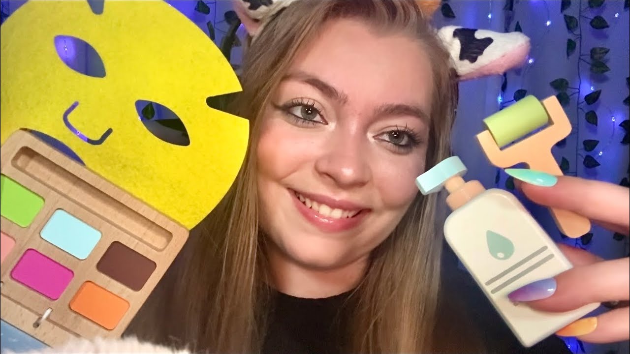 ASMR Wooden Skin Care & Wooden Makeup for sleep and relaxation (with layered sounds) 💤🪵 #asmr