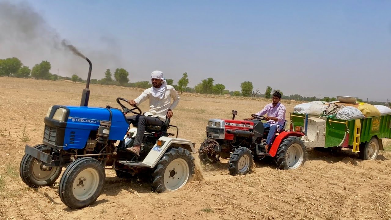 VST Shakti VT 224 1D Ajai 4Wd Tractor Badly Stuck in Trolley Loaded Help by Escort Steeltrac 15