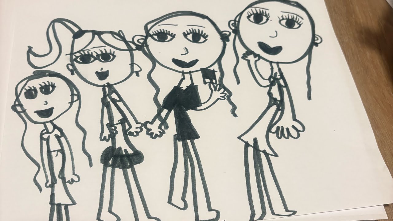 Can you draw Barbie, Skipper, and chelsea with happy smiles?