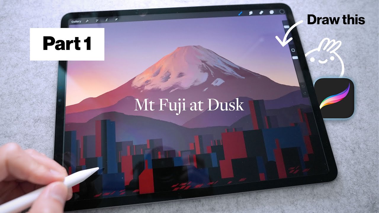 Landscape Drawing in Procreate - Mt Fuji Tutorial Part 1/3