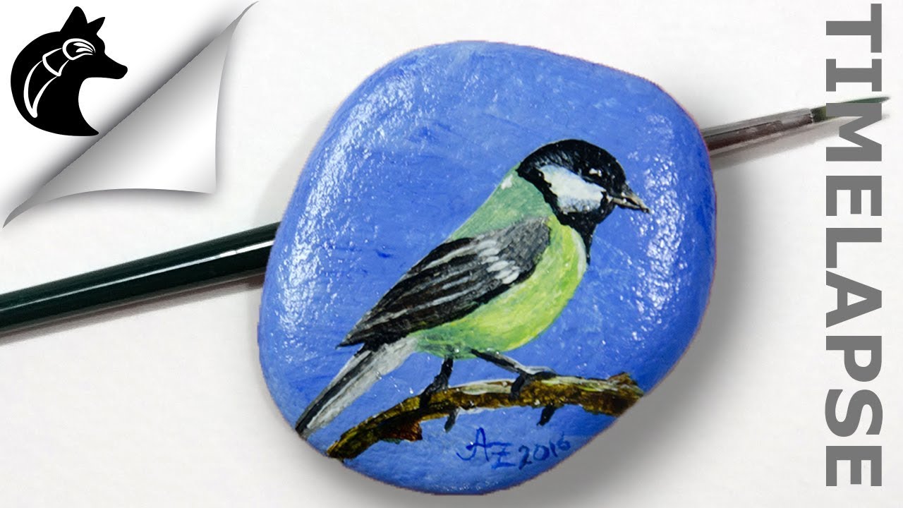 Speed Painting Rockpainting of a tit