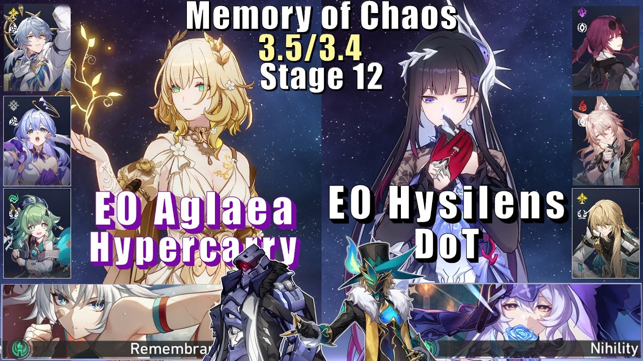 E0S0 Aglaea Hypercarry & E0 Hysilens Jiaoqiu | Memory of Chaos 12 3.5/3.4 3 Stars | Star Rail