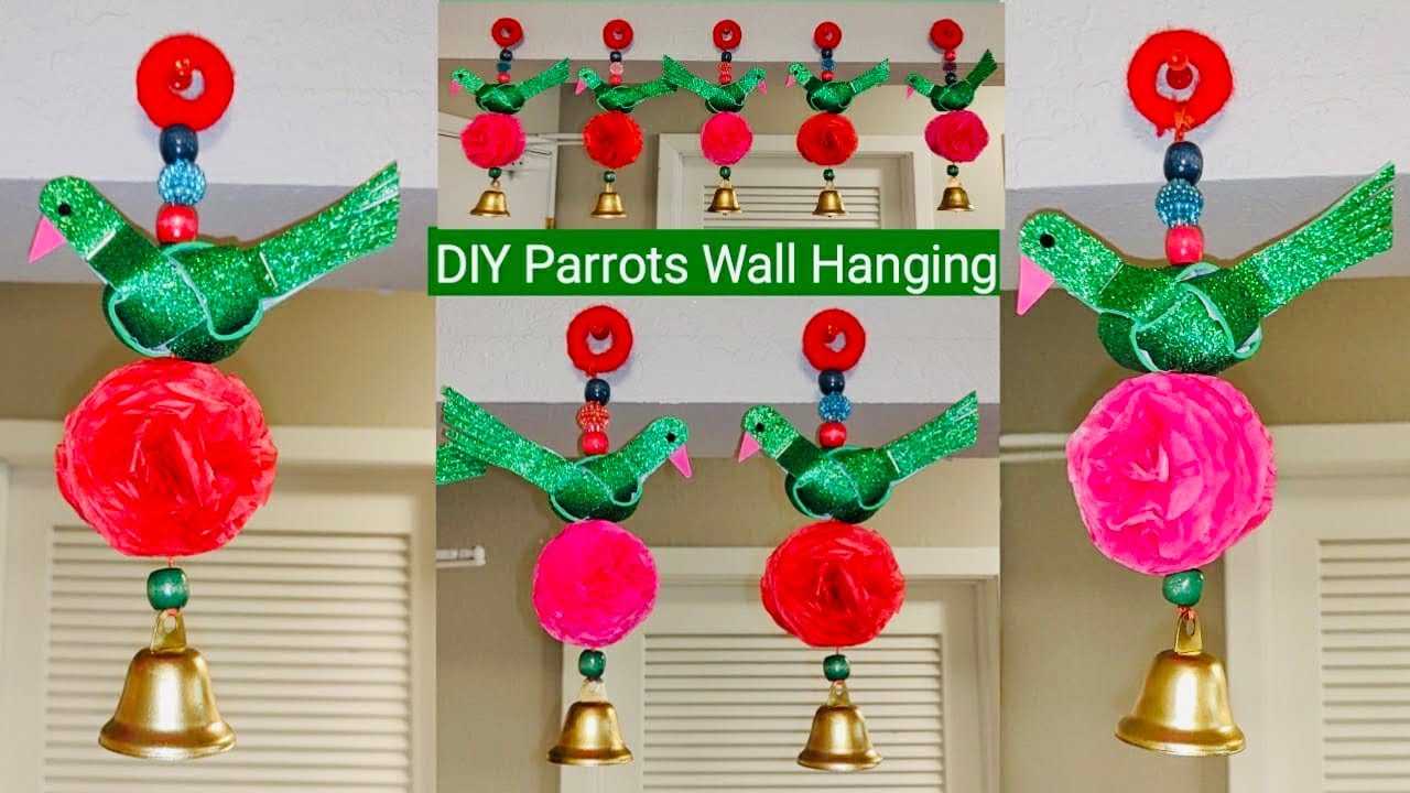DIY Parrot Wall Hanging | Seemantham , Housewarming Decoration Ideas  | Traditional Backdrop Hanging
