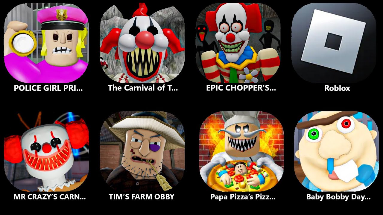 ROBLOX:POLICE GIRL PRISON RUN! (OBBY),CARNIVAL OF TERROR OBBY!,TIM'S FARM OBBY,BABY BOBBY DAYCARE!