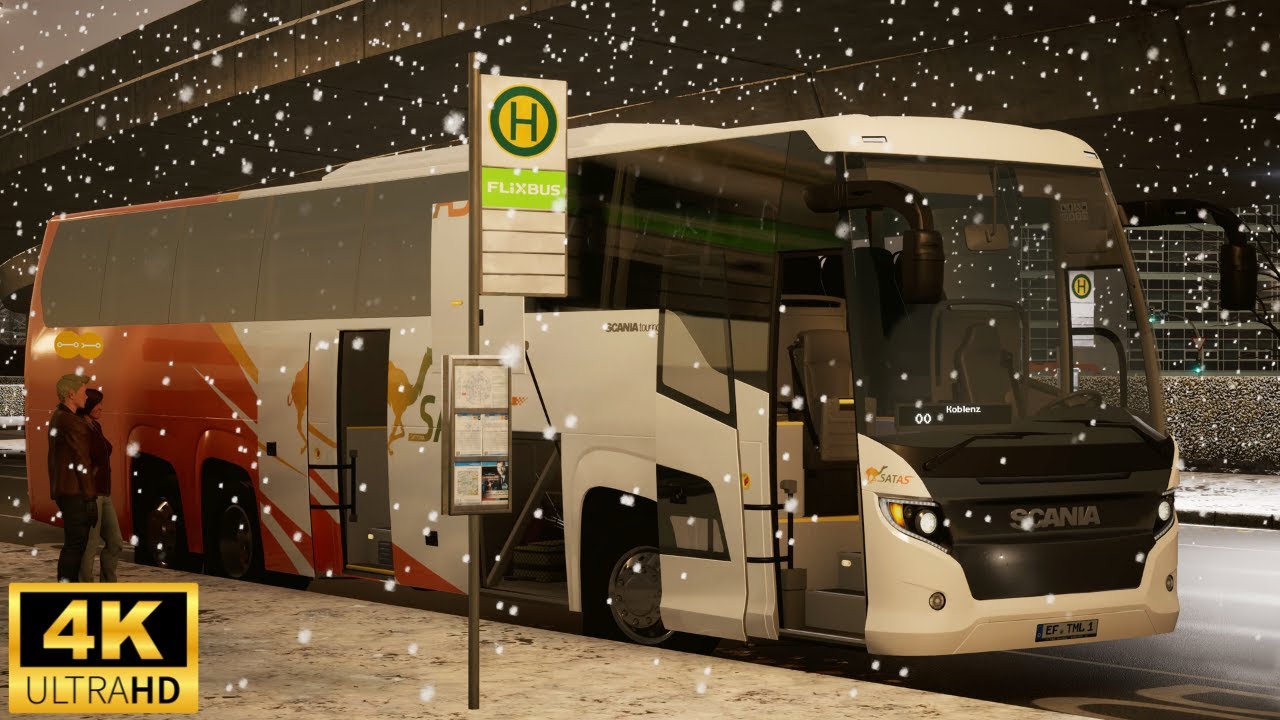 [4K] Relaxing Bus Drive in Snow! [Scania Touring] Fernbus Simulator