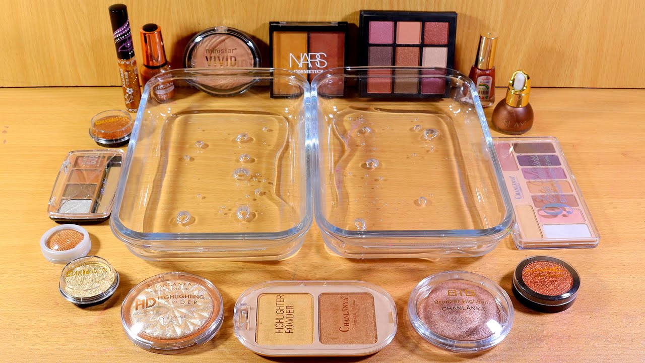 Gold vs Bronze | Mixing Makeup Eyeshadow Into Clear Slime - ASMR Satisfying Slime Video