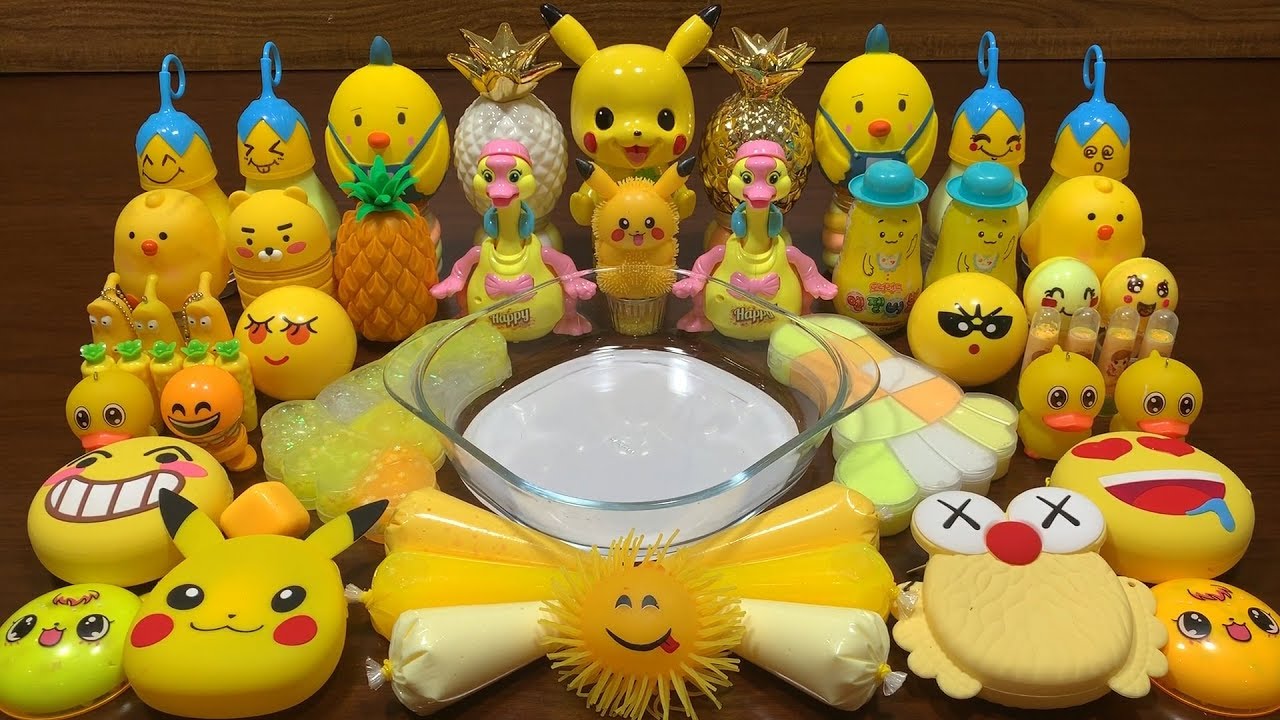 Festival of YELLOW !! Mixing Random Things Into Homemade Slime !! Satisfying Slime Smoothie #776