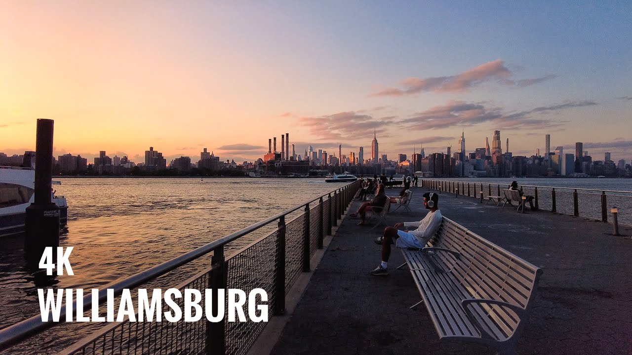 Relaxing Walk Around  New York , Williamsburg  During Sunset  - 4k  | Brooklyn, Domino Park.