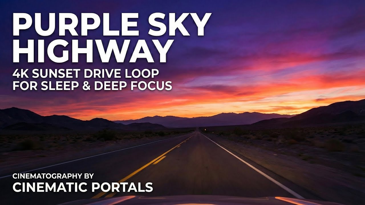 Purple Sky Highway: 4K Sunset Drive Loop for Sleep & Deep Focus
