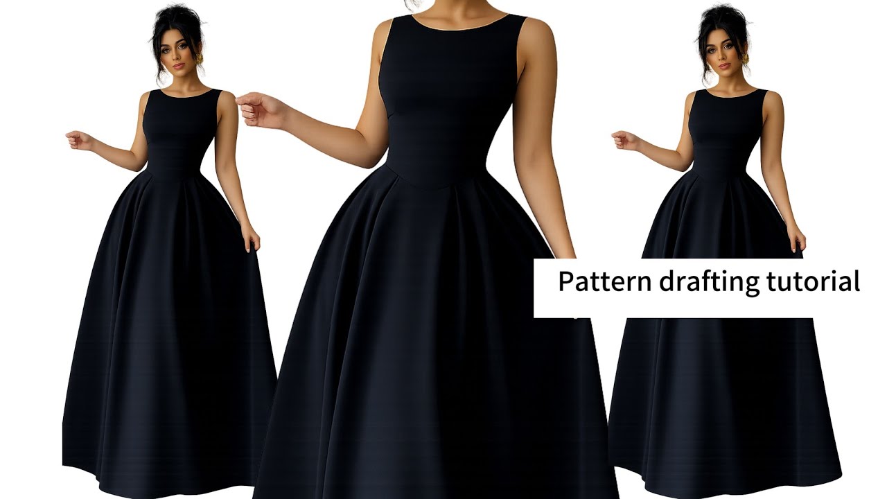 How To Cut and Sew a High Neck Gown with Deep Back & Basque Waistline |Step-by-Step Tutorial