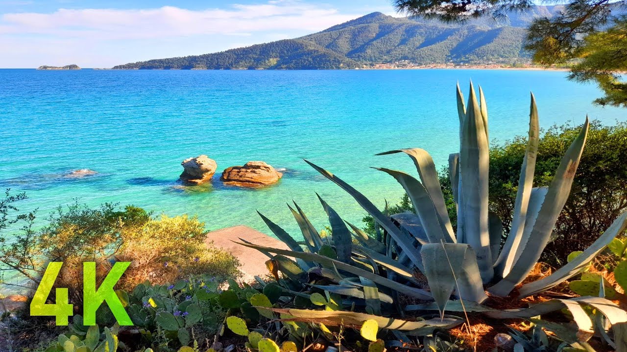 4K Sea & Nature Sounds 🌊🏞️ Golden Beach Thasos Greece | Relax, Meditate & Deep Sleep