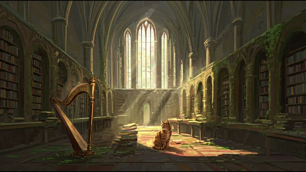 Abandoned Castle Library | 90 Min Medieval Harp and Dusty Atmosphere for Study