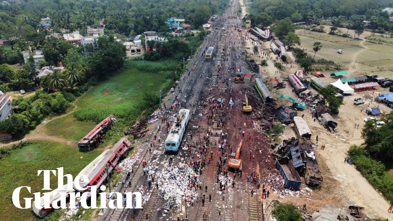 Drone footage shows deadly train crash site in India