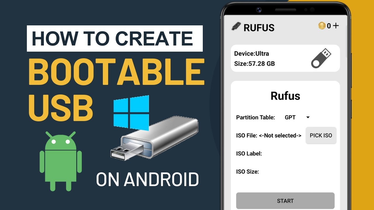 Make/Create a Windows Bootable USB on Android Phone [without PC]